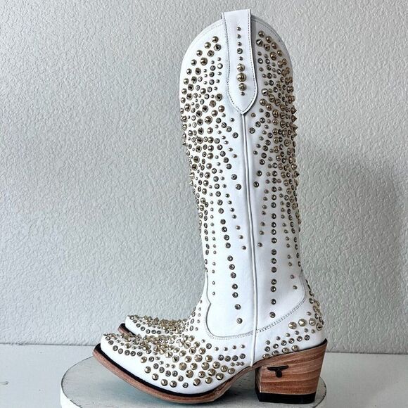 Lane DOLLY White Cowboy Boots Womens 6.5 Gold Bling Western Wedding Bridal Tall - Picture 4 of 11